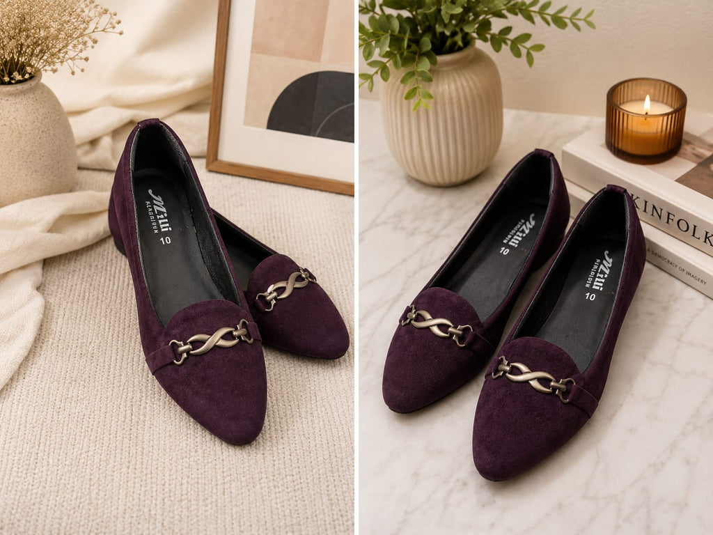 Plum Suede Silver Chain Loafers