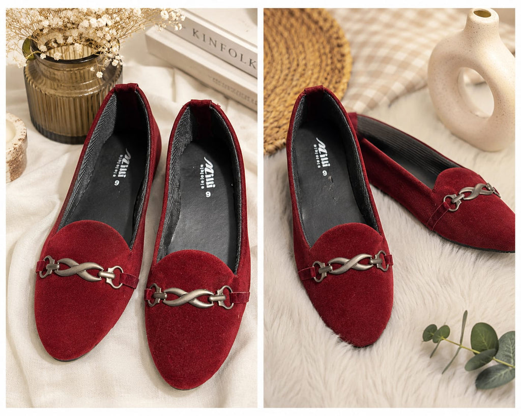 Plum Suede Silver Chain Loafers